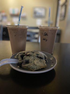 Iced vanilla latte, blueberry scone