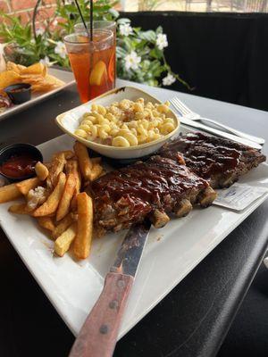 Half rack BBQ ribs, Fries & Mac n' cheese!