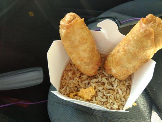 Two egg rolls and fried rice special $4.25.