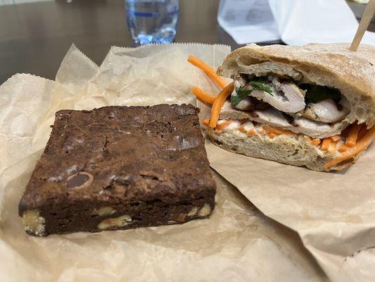 Banh mi and fudge brownie