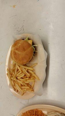 Cheese burger and fries