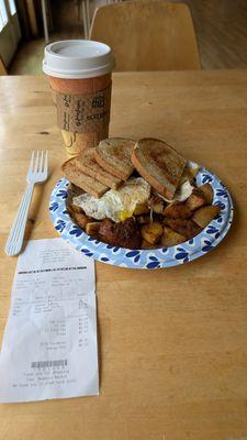 Two eggs over easy hash browns and toast $4.25  Where can you beat that? Best, bargain