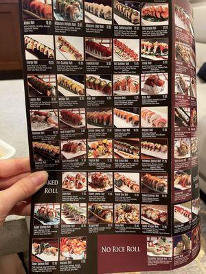 Menu with roll pics