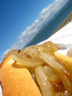 just me, a  hot dog, grilled onions, and a gorgeous san francisco day!