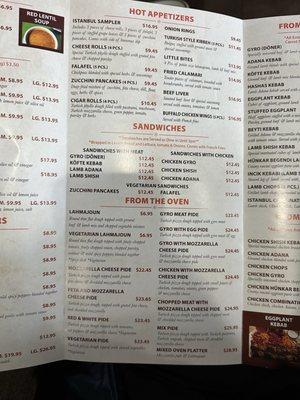 Menu as of March 2024