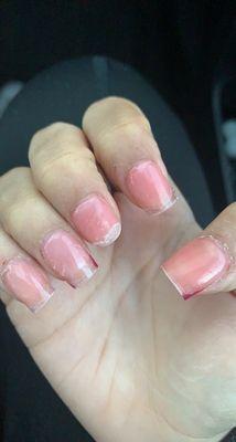 What the nails they gave me look like after they were cut off by the nail tech.