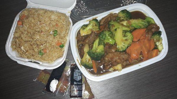 Beef with Broccoli and Fried Rice