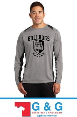 Sports team on a sporty looking long sleeve shirt.