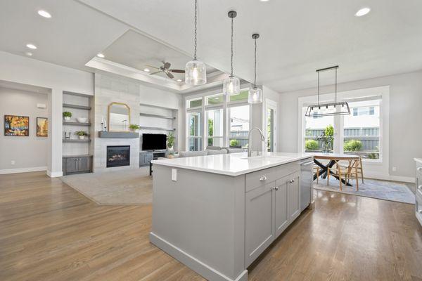 Dream kitchen alert!  Island prep  breakfast bar. Modern, airy, perfect for entertaining. Let's cook up your dream home!