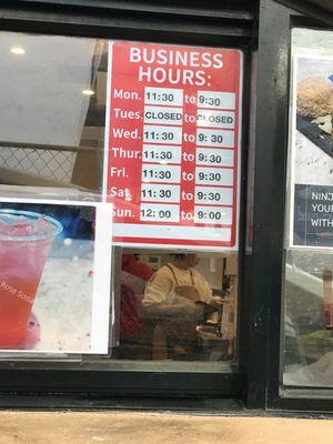 Hours at drive thru