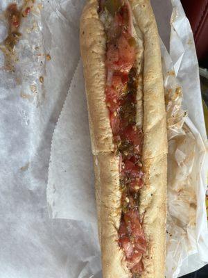 Italian grinder with everything including hots