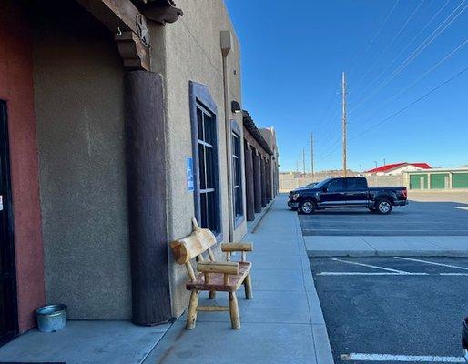 Parking lot and near entrance to Nellie's BBQ.