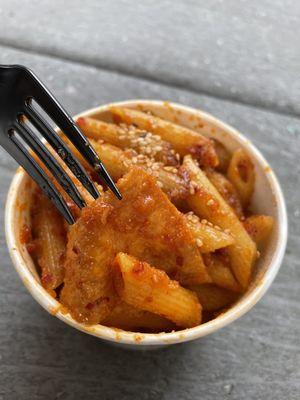 $5 Penne-Bokki Special, thin fish cake