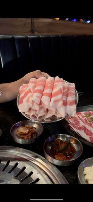 Thin sliced pork belly