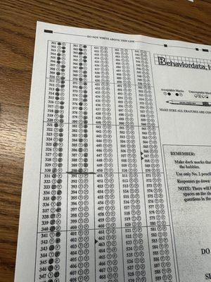 390 QUESTION TEST ANSWER SHEET