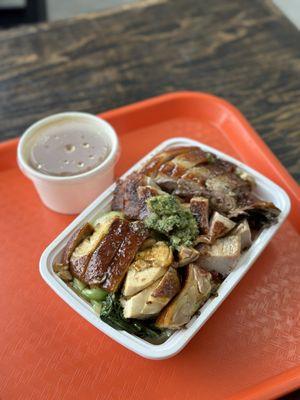 Soy Sauce Chicken, Roast Pig and Roast Duck on Rice $10.95