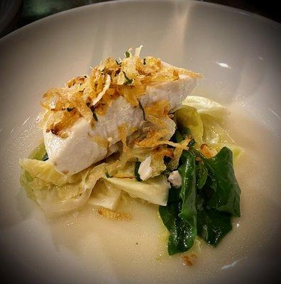 Poached halibut