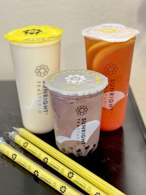 Jasmine Milk Tea, Oreo Chocolate Boba Milk, & Grapefruit Jasmine