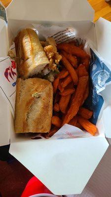 Flounder Po Boy & sweet potato fries