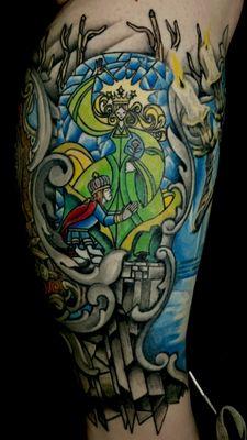 Beauty and the Beast Leg Sock Full Color Tattoo