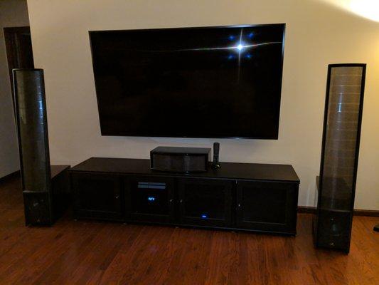 85" Sony TV, Martin Logan Speakers, Salamander Designs Cabinet