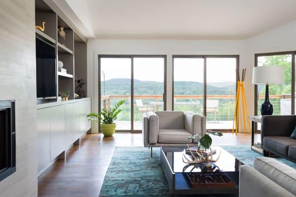 Cub coffee table, Bank lounge chair. Interior Design by J.Fisher Interiors