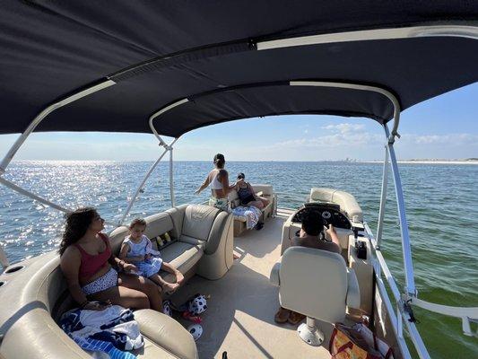 Family on the pontoon