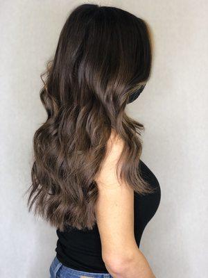 Lived in color natural low maintenance hair color. Handtied hair extensions