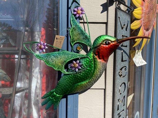 Colorful metal yard art