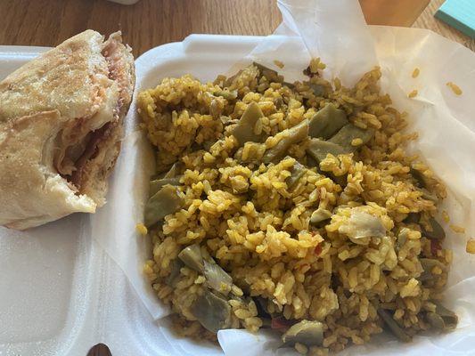 Chicken Paella and Catalan sandwich