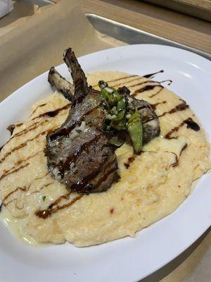 Lollipop Lamb Chops over pimento cheese grits