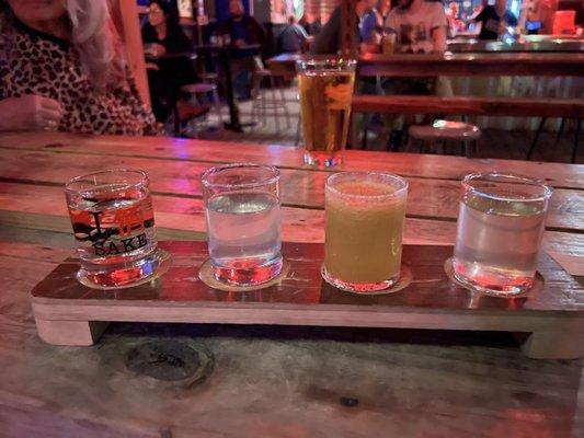 A flight of infused sakis - such a cool place!