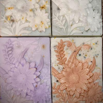 Goats milk and triple butter soap.  Floral design