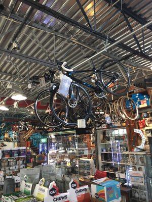 Lots of Hanging Bikes