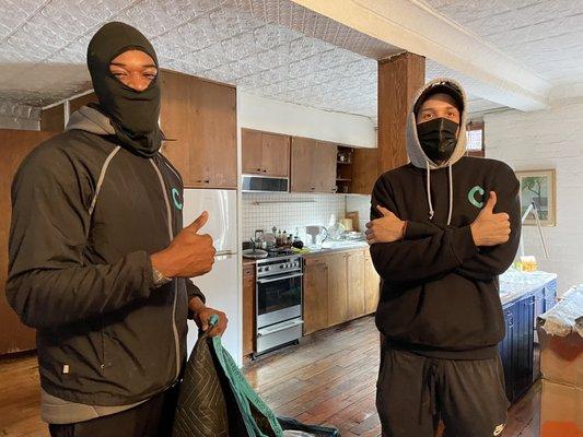 Jason and Eli, properly masked for the pandemic. Great movers. Chill guys.