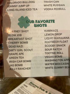 Signature shot list