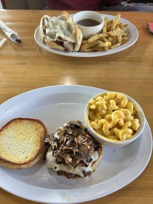 Mushroom burger and French dip