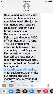 How desperate Greystar is for people to renew their lease!!!  This offer is insulting, the building is sooo neglected!!!