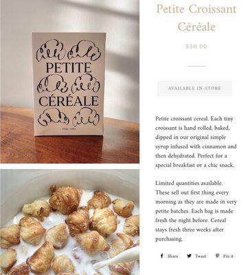 Original petite cereal/croissant cereal details.