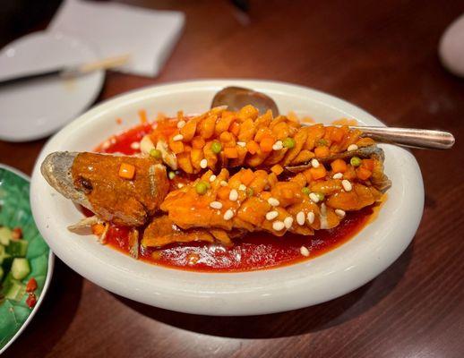 Deep Fried Striped Bass w. Pine Nut in Sweet Sour Sauce