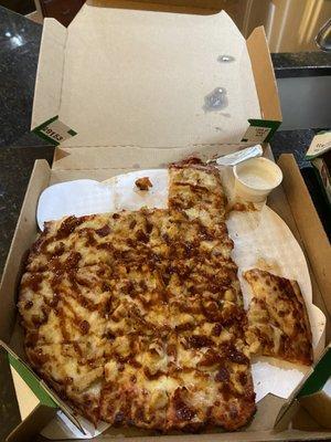 They delivered a pizza that was half eaten with the ranch dressing already opened.