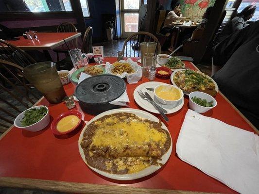 Cheese enchilada with chili gravy