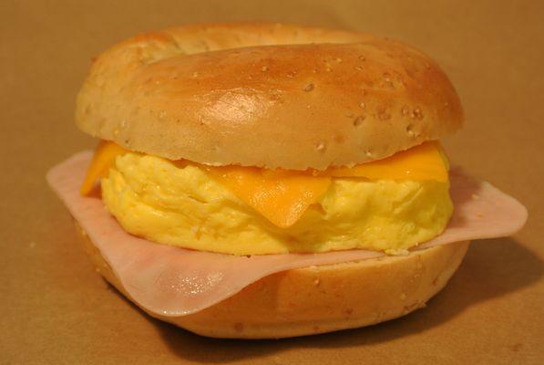 Breakfast bagel!  Grab one of our many bagel sandwiches!  Your tummy will thank you!