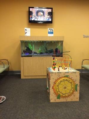 Fish tank and movies in the waiting room