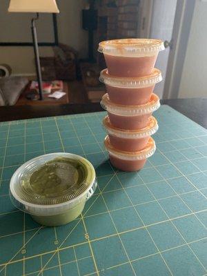 I asked for no Avocado and received 5 red sauces and I also asked for Green sauce which I never received