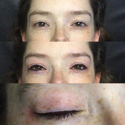 Before and after photo of permanent eyeliner