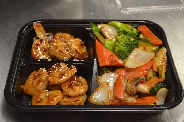 Shrimp Hibachi. Come with your choice of egg drop or wonton soup!