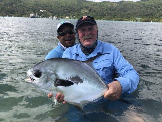 15# Permit caught with great Guide Rankin...Rockin' Guanaja