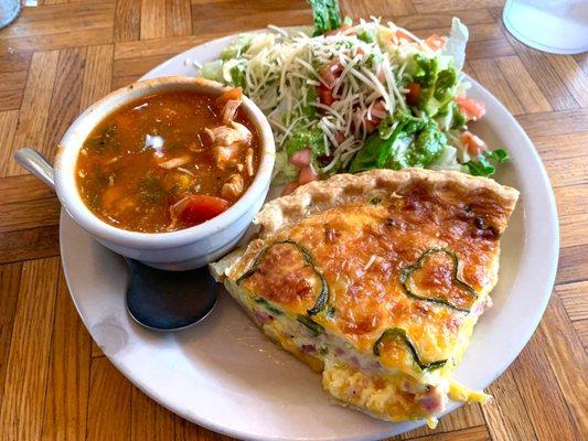 Poblano Quiche, Chicken Vegetable Soup, House Salad