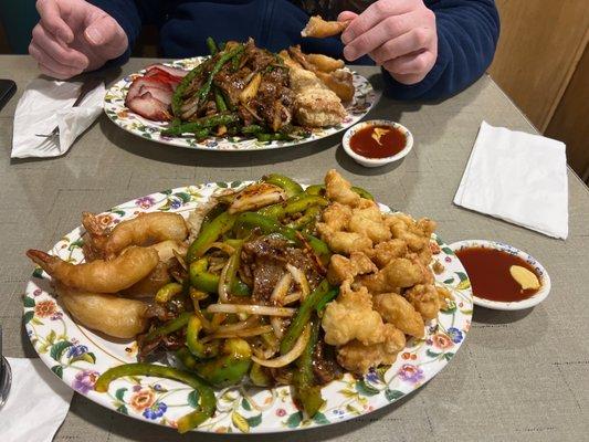 #6 Mongolian Beef , Mar Far Chicken , Fried Shrimp ,and Pork Fried Rice